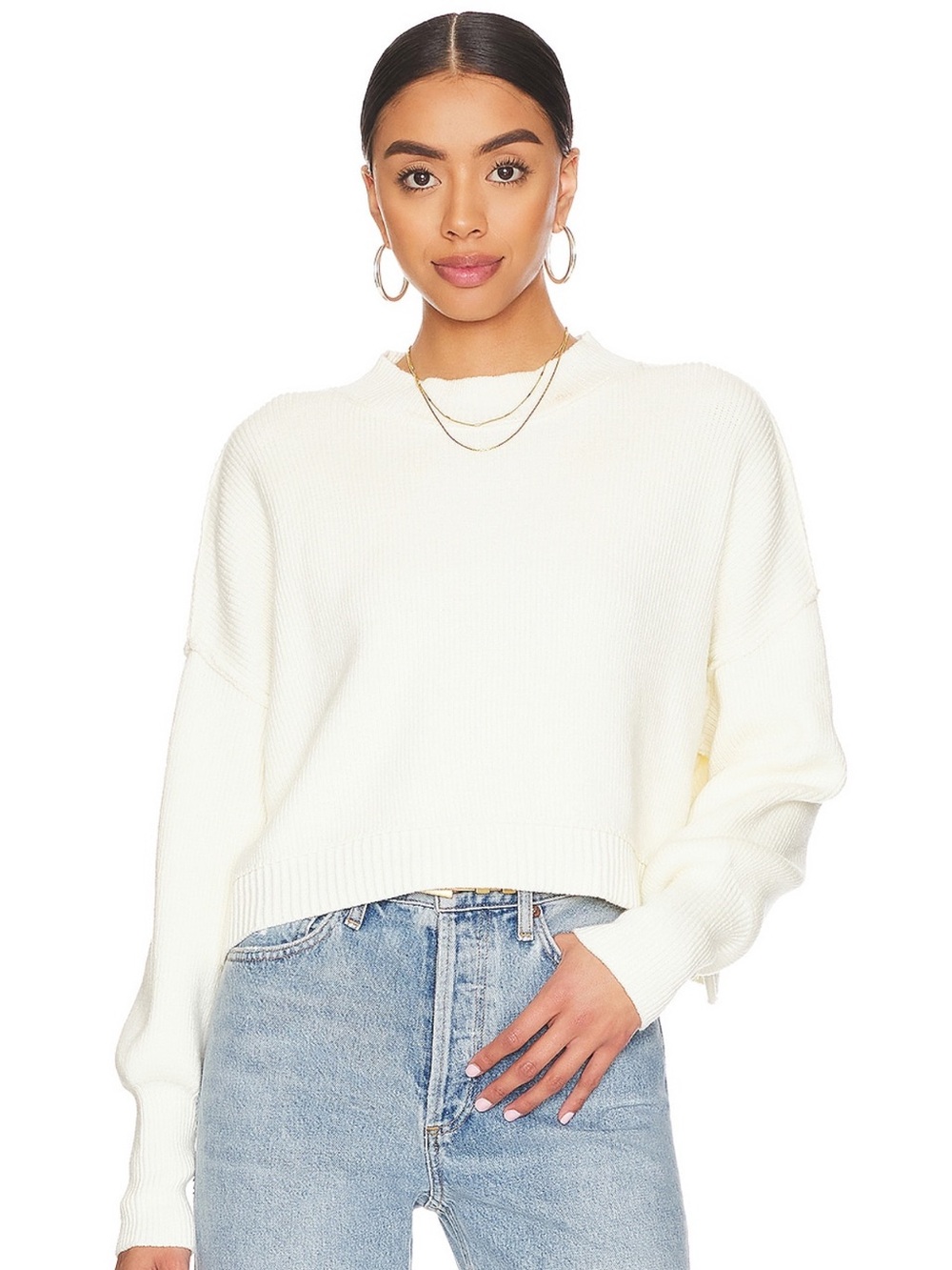 Free People Easy Street Cropped Ribbed Sweater in Moonglow Cream Size Medium NWT